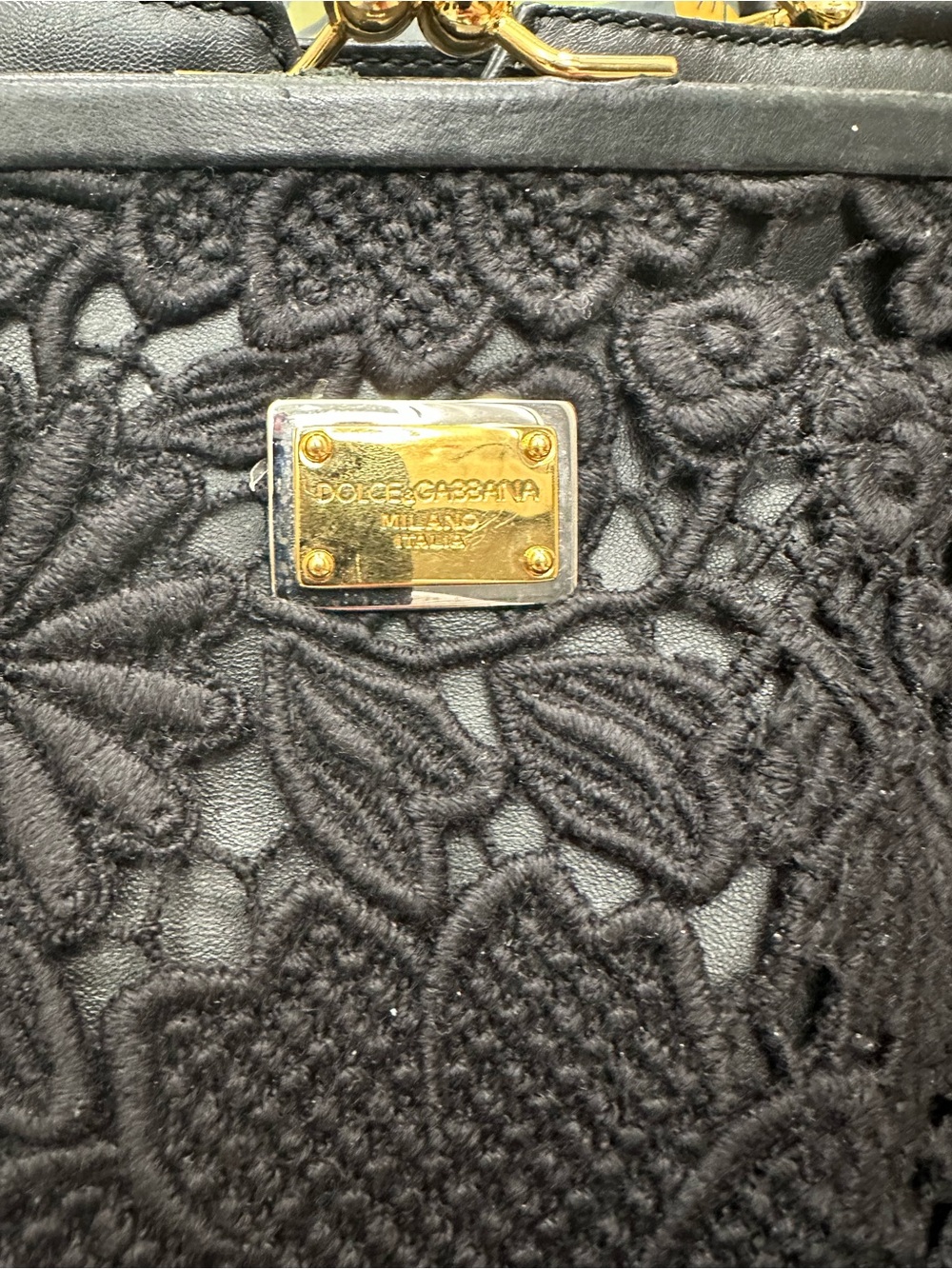 Dolce & Gabbana Black Floral Lace Leather Satchel Leopard Lined | Italy with COA - Picture 5 of 15